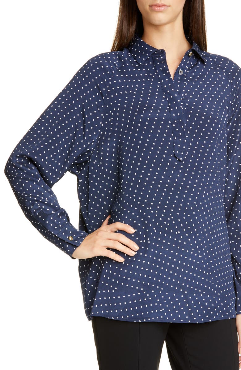 St. John Collection Polka Dot Print Stretch Silk Blouse, Alternate, color, 