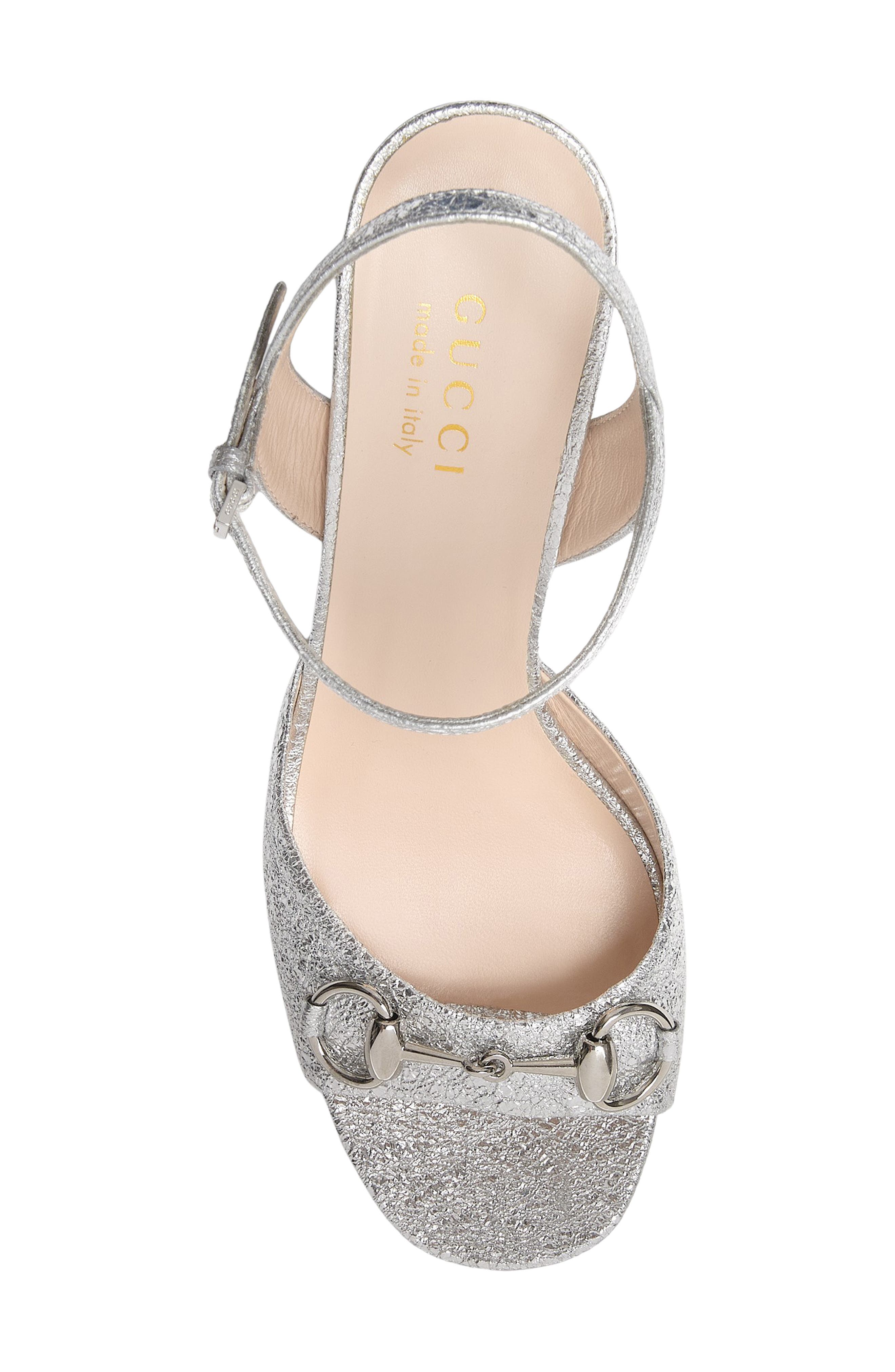 Gucci Lady Horsebit Metallic Ankle Strap Sandal, Alternate, color, 040 Argento