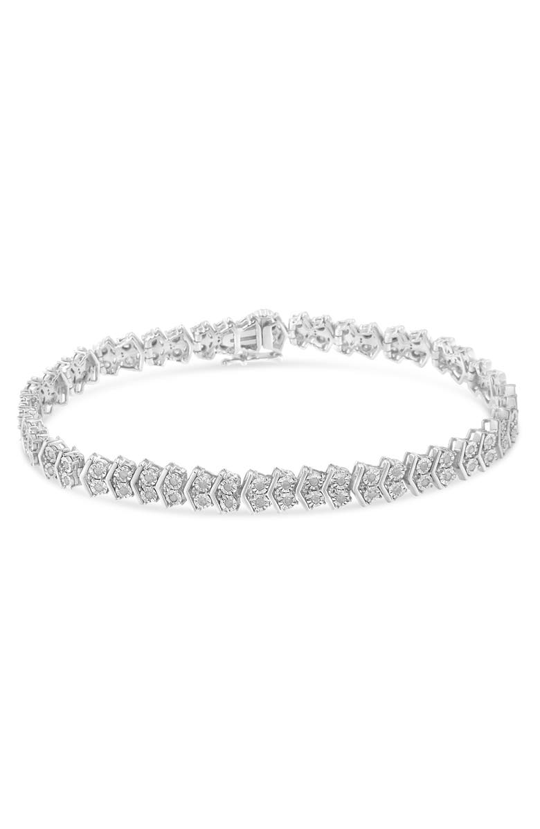Haus of Brilliance Silver 1.0 Cttw Chevron 2 Stone Arrow Link Tennis Bracelet, Alternate, color, White