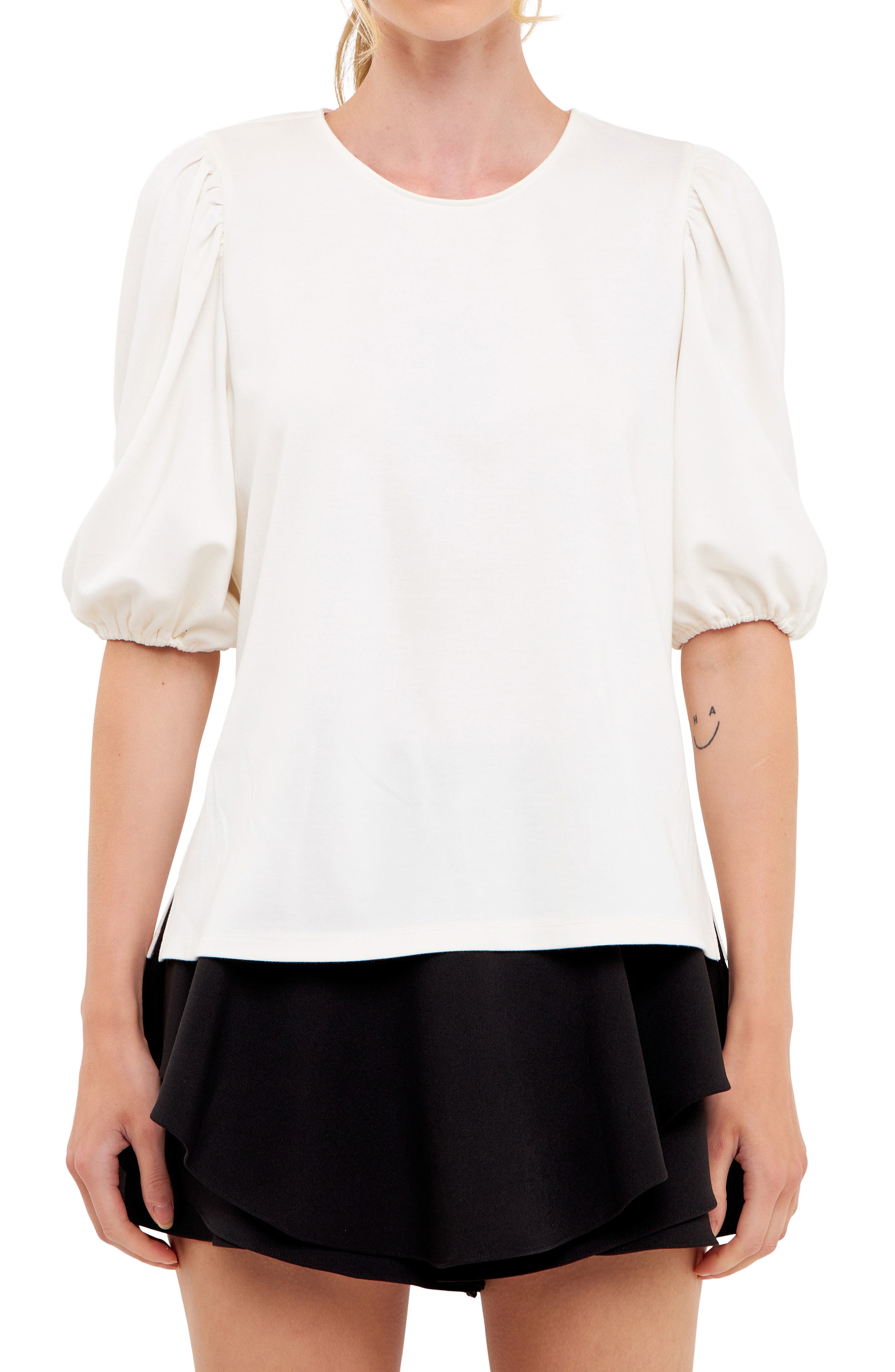 English Factory Puff Sleeve Ponte Knit Top