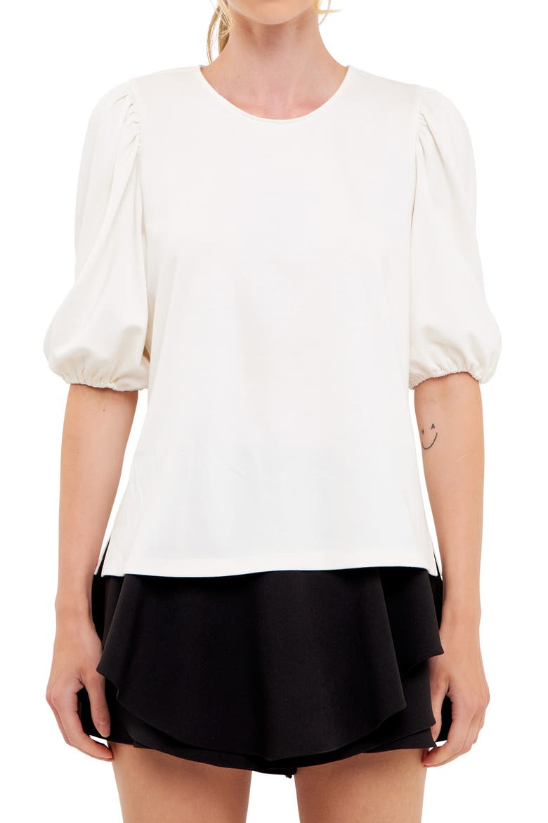 Puff Sleeve Ponte Knit Top, Main, color, WHITE