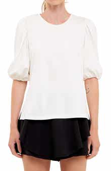English Factory Puff Sleeve Ponte Knit Top