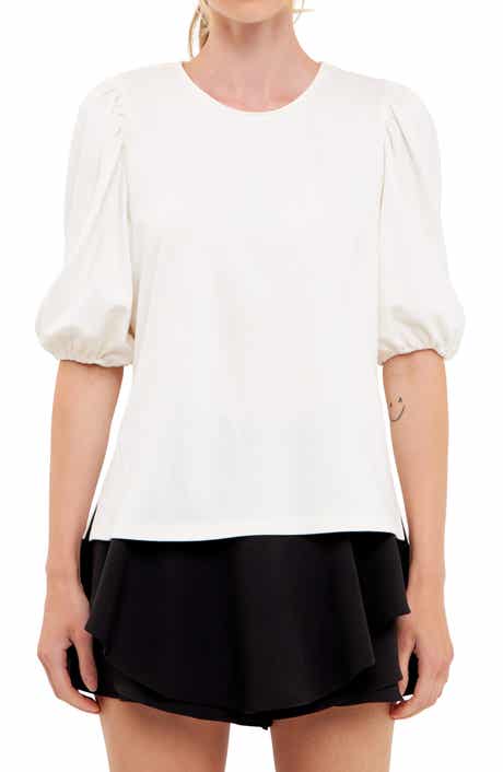 English Factory Puff Sleeve Ponte Knit Top