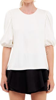 English Factory Puff Sleeve Ponte Knit Top