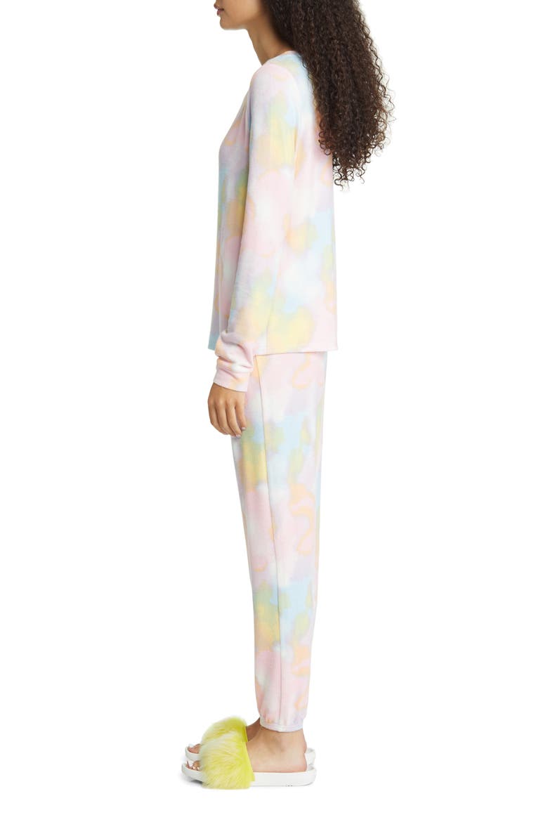 Comfy Print Brushed Knit Pajamas, Alternate, color, PINK PARFAIT PASTEL WASH