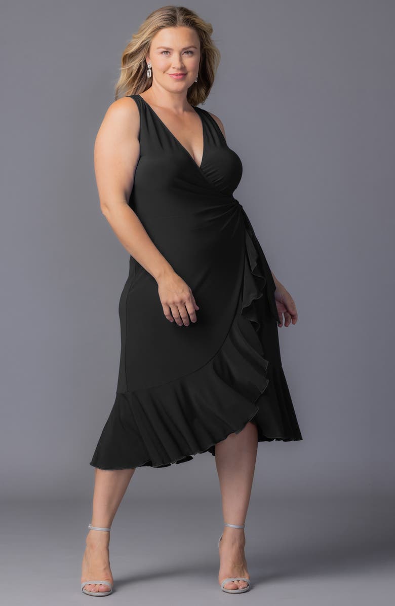 Kiyonna Laguna Sleeveless Wrap Dress, Alternate, color, Black Noir