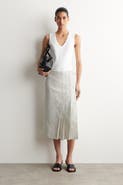 COS Belted Pleated Linen Midi Skirt
