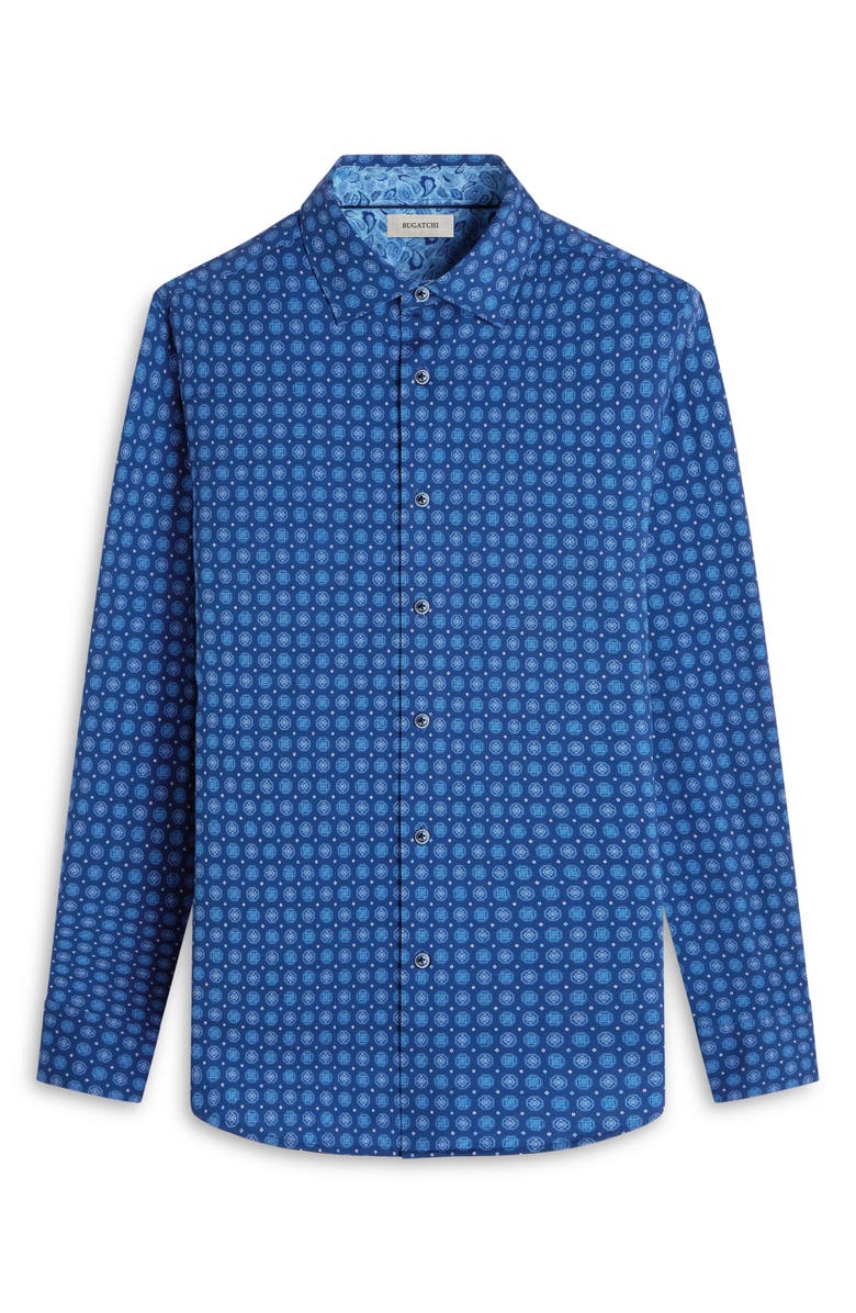 Bugatchi Jimmy OoohCotton<sup>®</sup> Medallion Print Button-Up Shirt, Alternate, color, Indigo