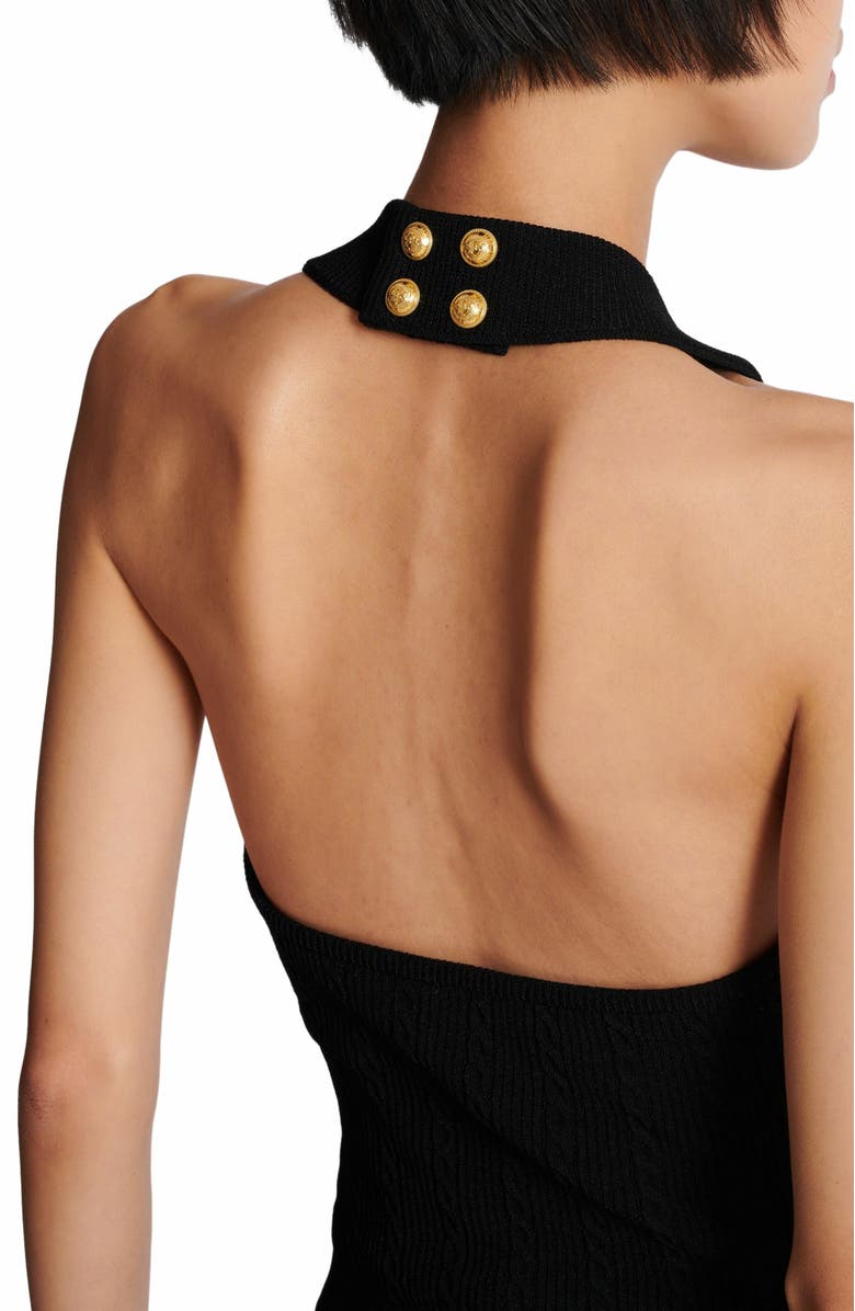 Balmain Cable-Knit Halterneck Top, Alternate, color, Black