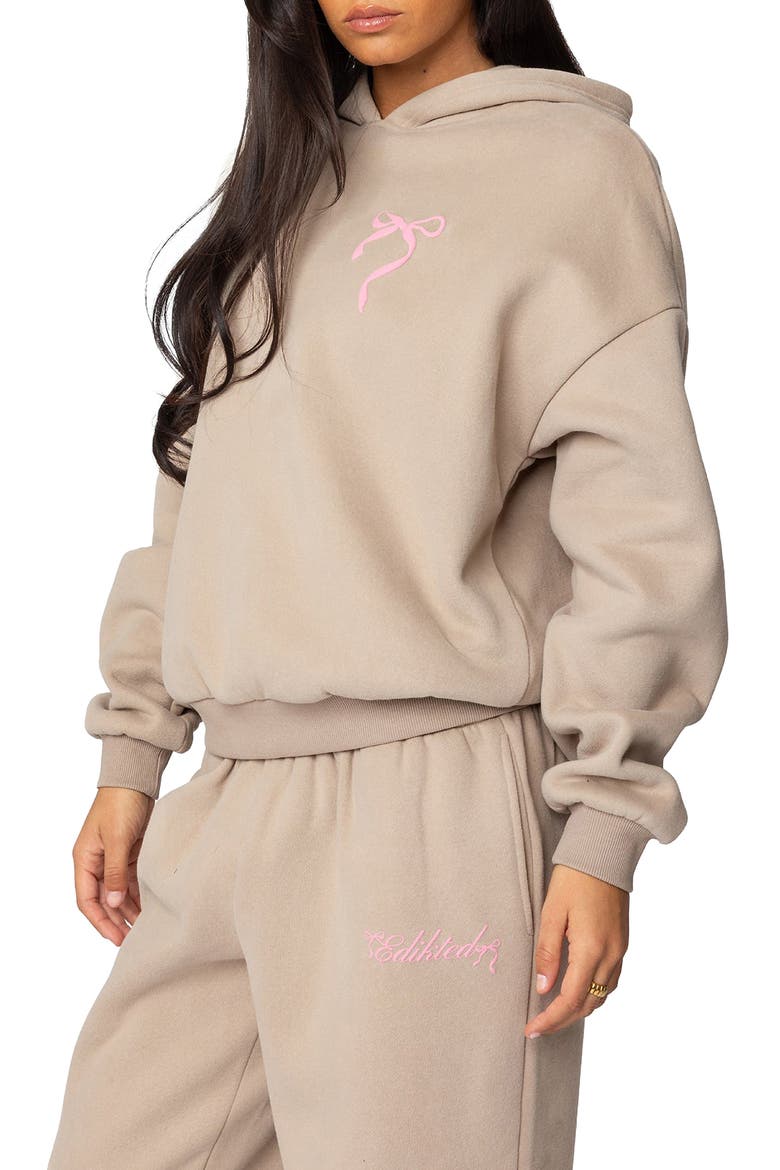 Sasha Bow Detail Hoodie, Alternate, color, BEIGE