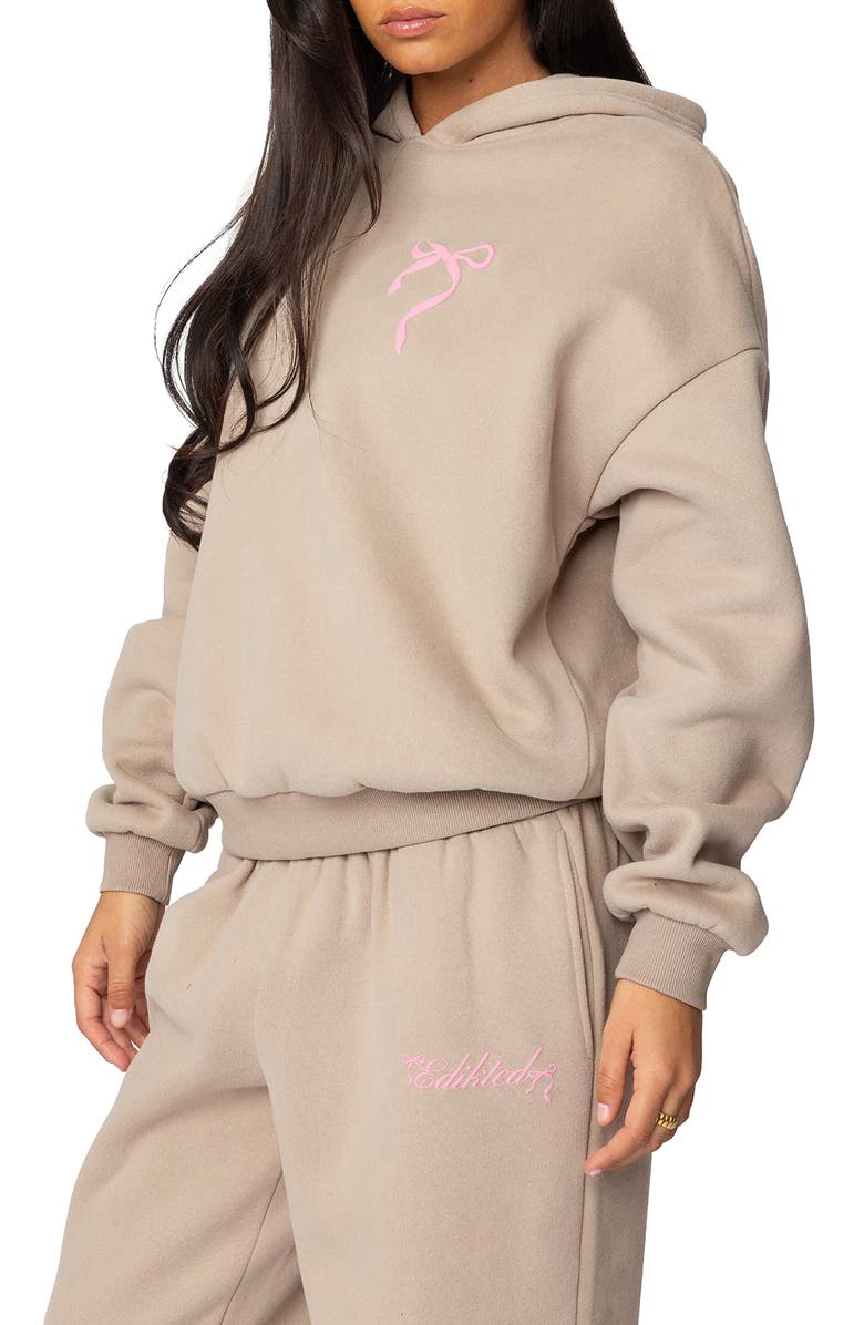 EDIKTED Sasha Bow Detail Hoodie, Alternate, color, Beige