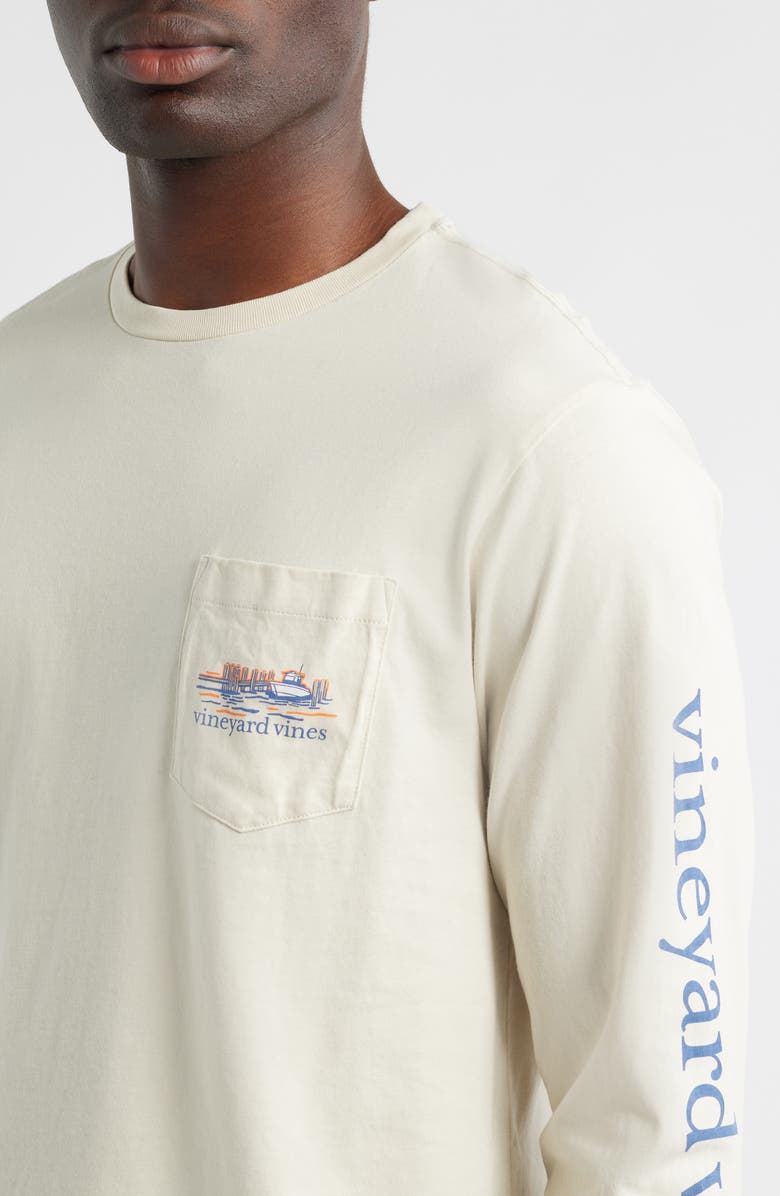 vineyard vines Dockside Autumn Wakes Long Sleeve Pocket Graphic T-Shirt, Alternate, color, Stone