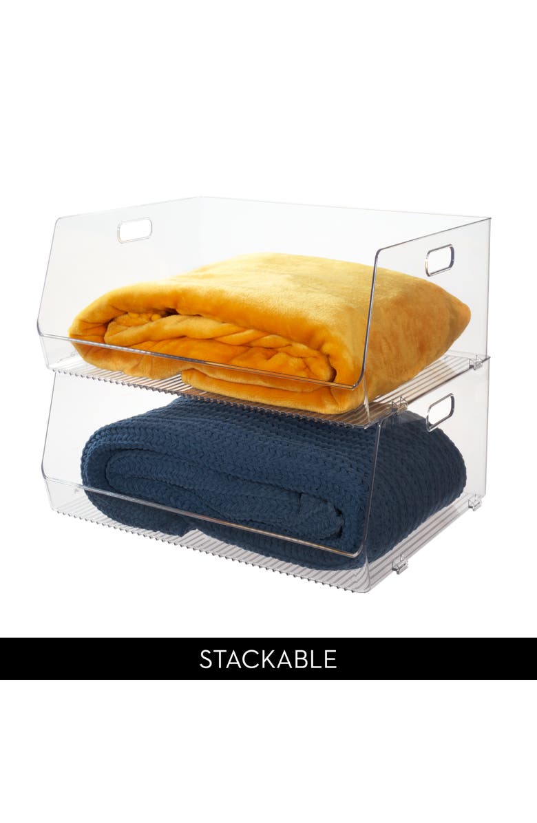 iDesign Stackable Open-Front Bin with Handles, Set of 4, Clear, Made in USA, Alternate, color, Clear