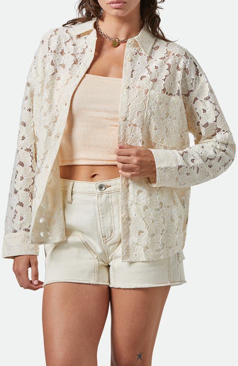 East Side Cotton Blend Lace Button-Up Shirt