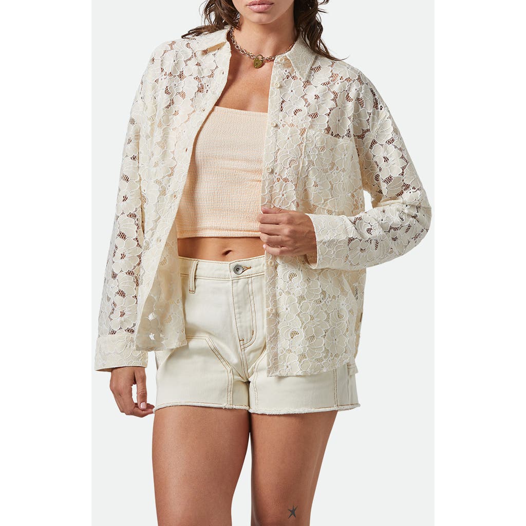 Brixton East Side Cotton Blend Lace Button-up Shirt In Neutral
