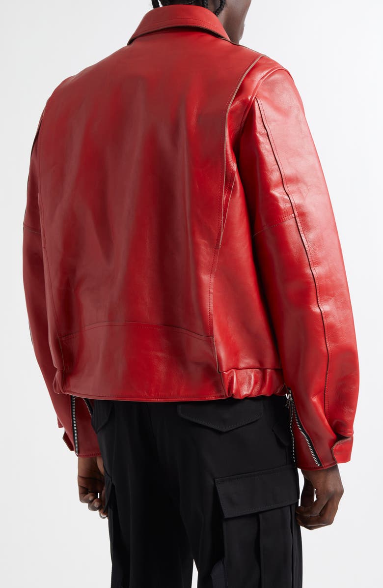 Sacai Leather Bomber Jacket, Alternate, color, 