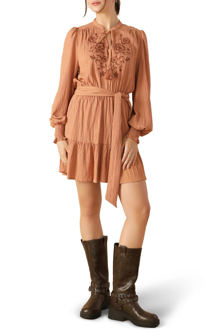 Bishop Sleeve Tiered Minidress, Main, color, DUSTY TERRA COTTA
