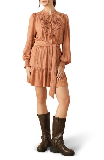 Shop Flying Tomato Bishop Sleeve Tiered Minidress In Dusty Terra Cotta