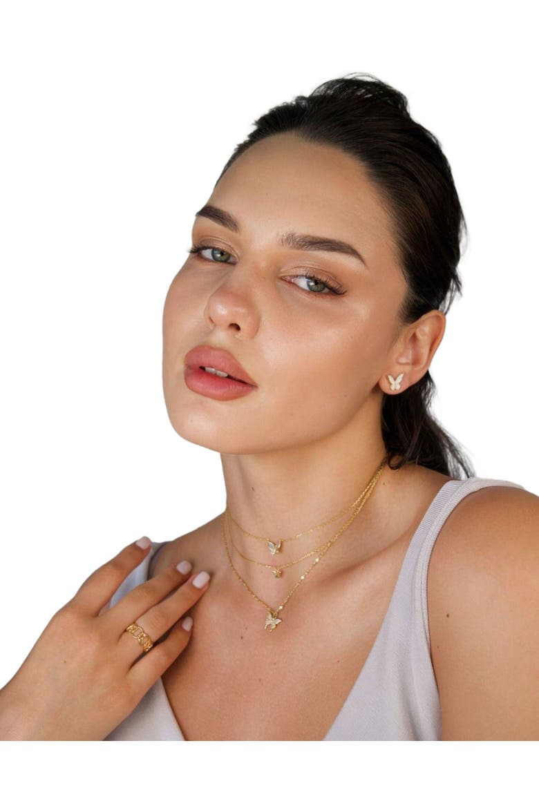 Gold Butterfly Pendant Necklace with Mother of Pearl Inlay, Alternate, color, Gold
