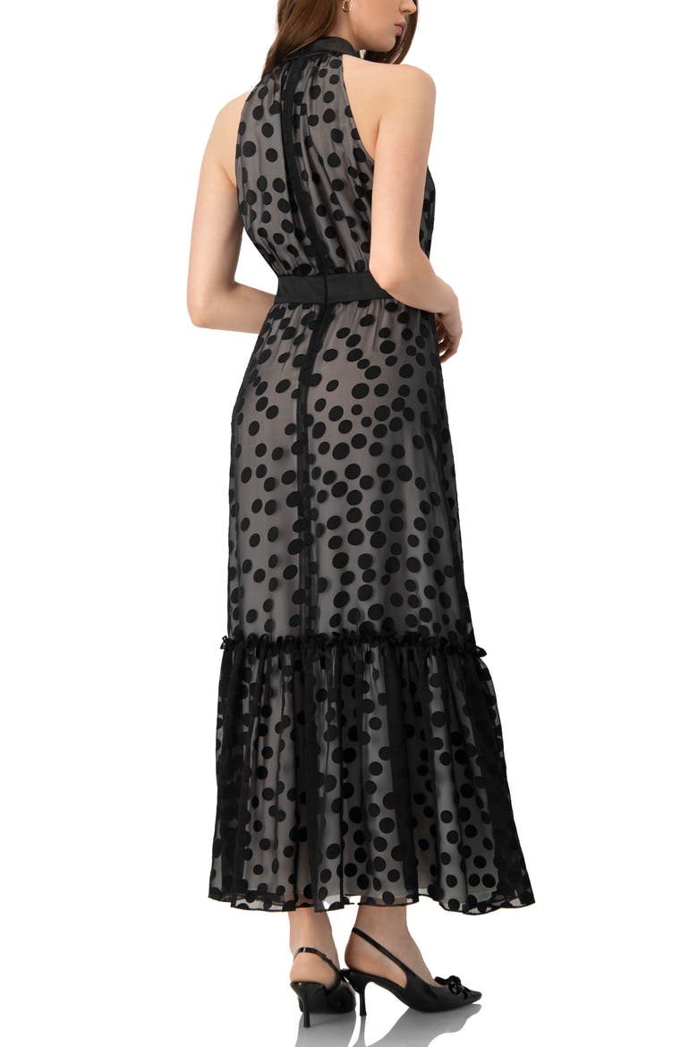 Halter Neck Polka Dot Maxi Dress, Alternate, color, Black