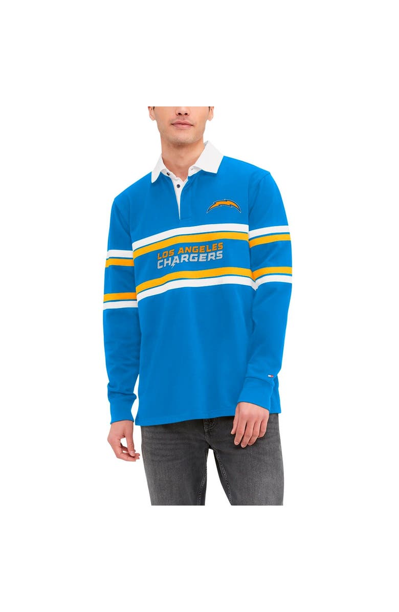 Tommy Hilfiger Men's Tommy Hilfiger Powder Blue Los Angeles Chargers Cory Varsity Rugby Long Sleeve T-Shirt, Main, color,