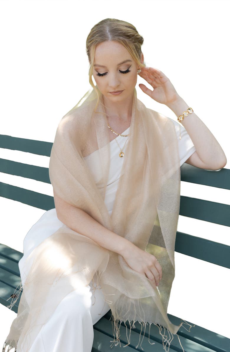 SAACHI Glitz & Glam Silk Scarf, Alternate, color, Gold