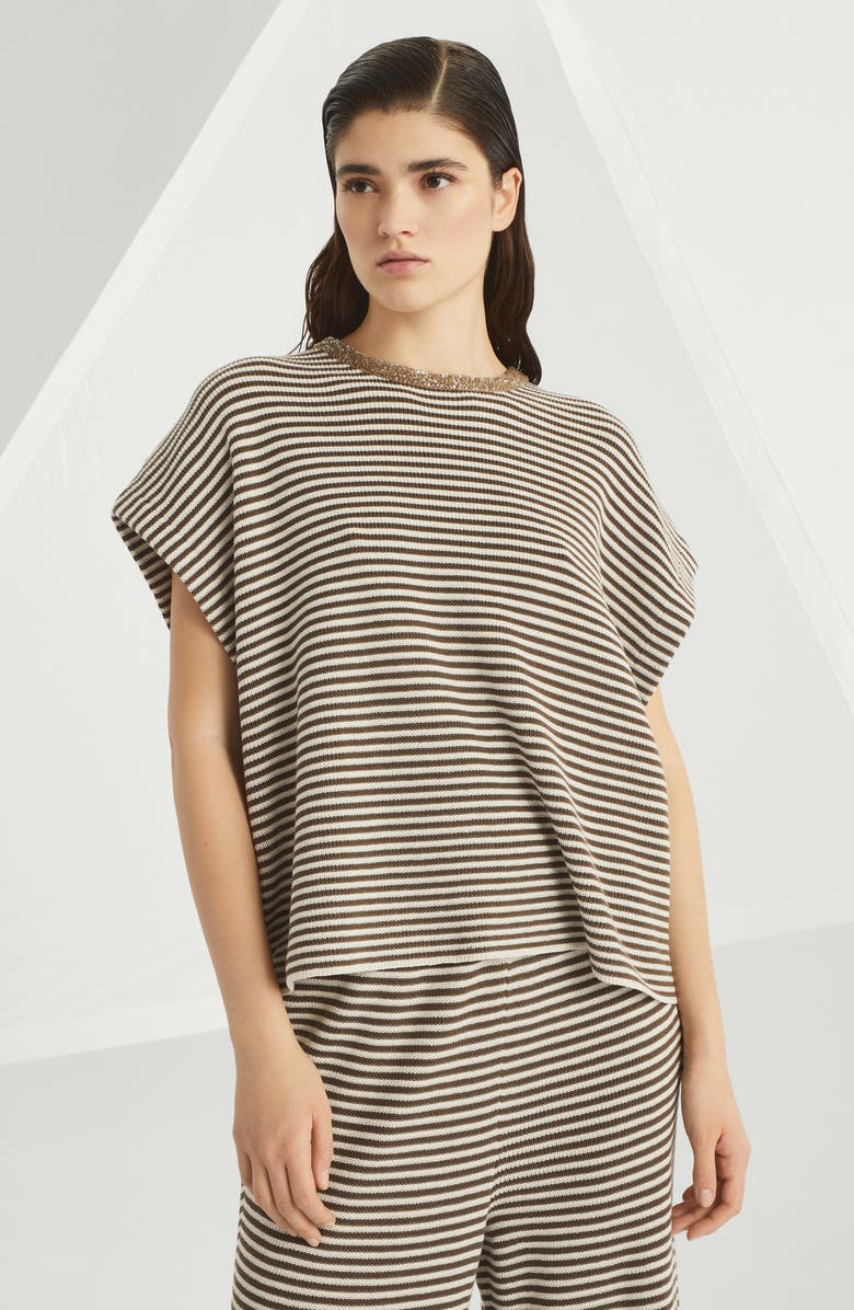 Brunello Cucinelli T-shirt with Dazzling Collar Insert, Alternate, color, 