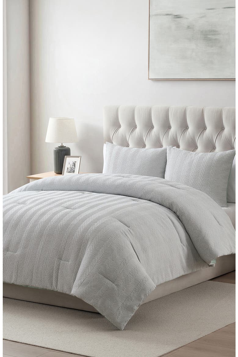 Herringbone Microfiber Reversible Comforter & Sham Set, Alternate, color, GREEN