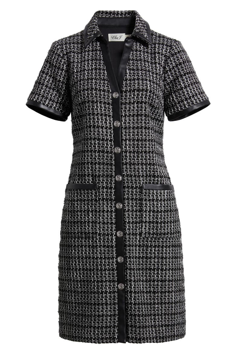 Button Front Tweed Shirtdress, Alternate, color, BLACK