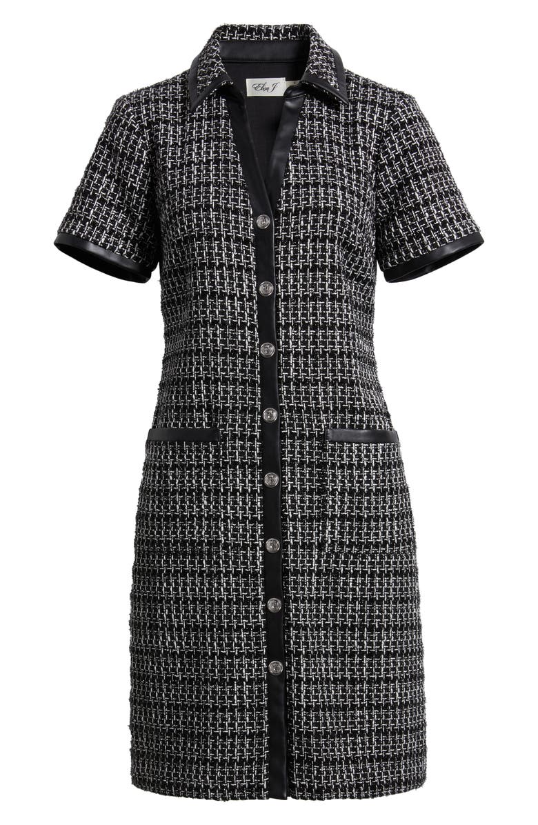 Eliza J Button Front Tweed Shirtdress, Alternate, color, Black
