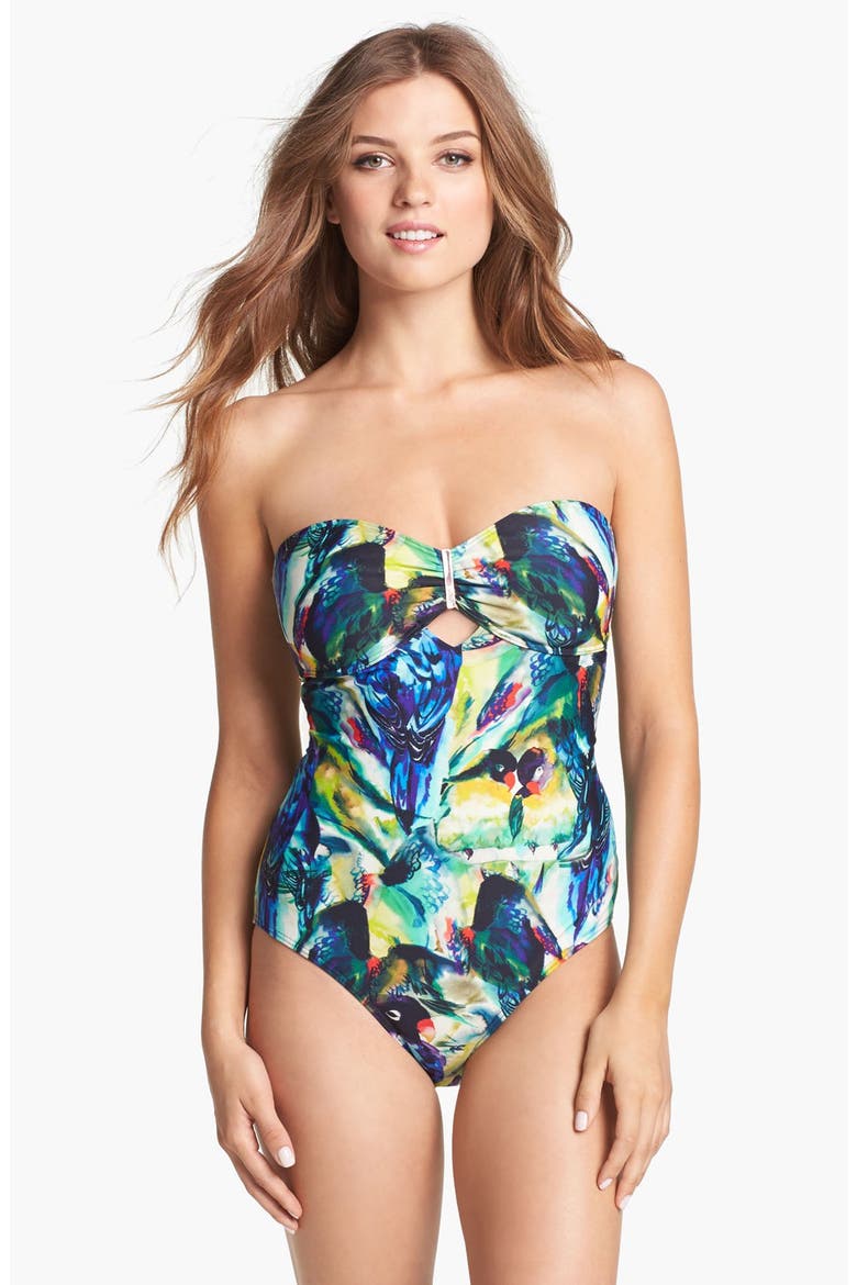 Tropical Parrot Print One Piece Swimsuit, Main, color, MID BLUE