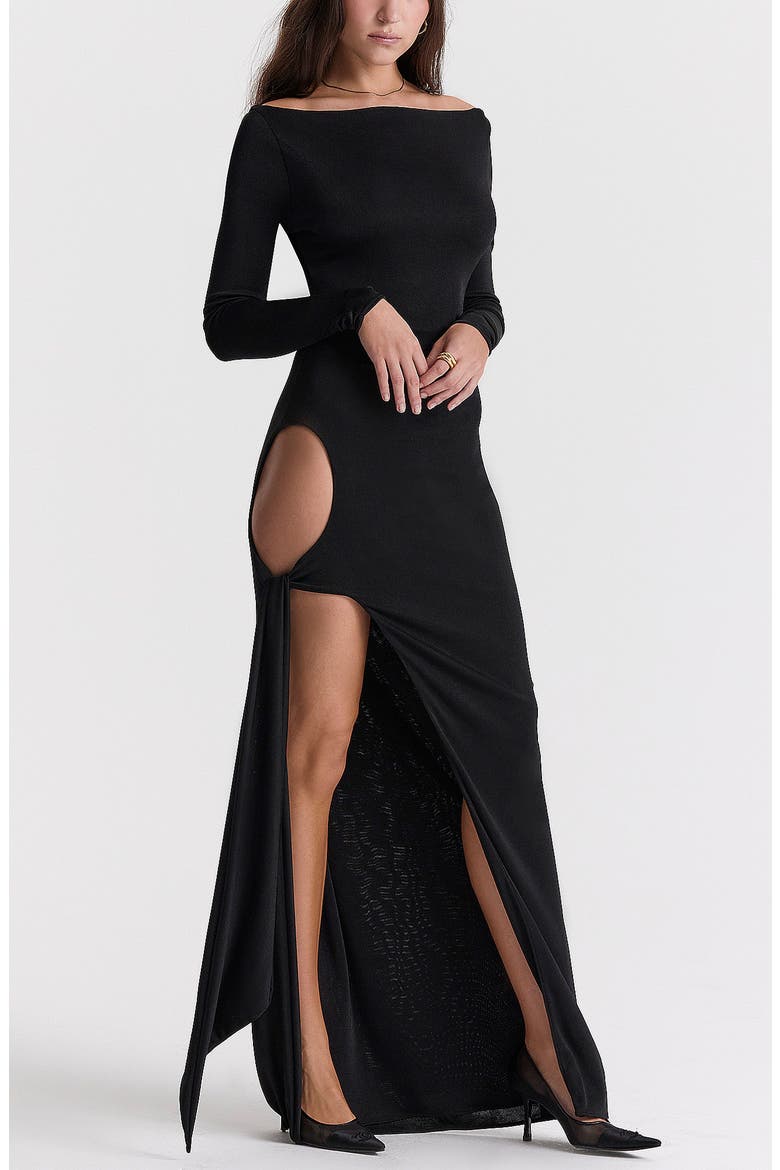 Marella Cutout Long Sleeve Cocktail Dress, Alternate, color, BLACK