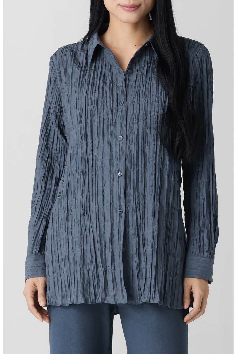 Plissé Silk Tunic Shirt, Main, color, ECLIPSE