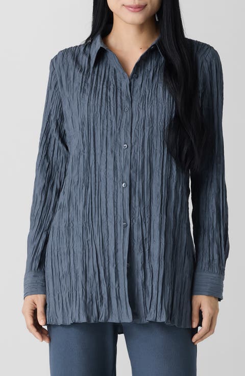 Plissé Silk Tunic Shirt