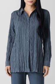 Eileen Fisher Plissé Silk Tunic Shirt