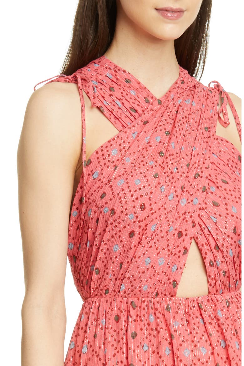 Karima Metallic Cutout Maxi Dress, Alternate, color, HIBISCUS