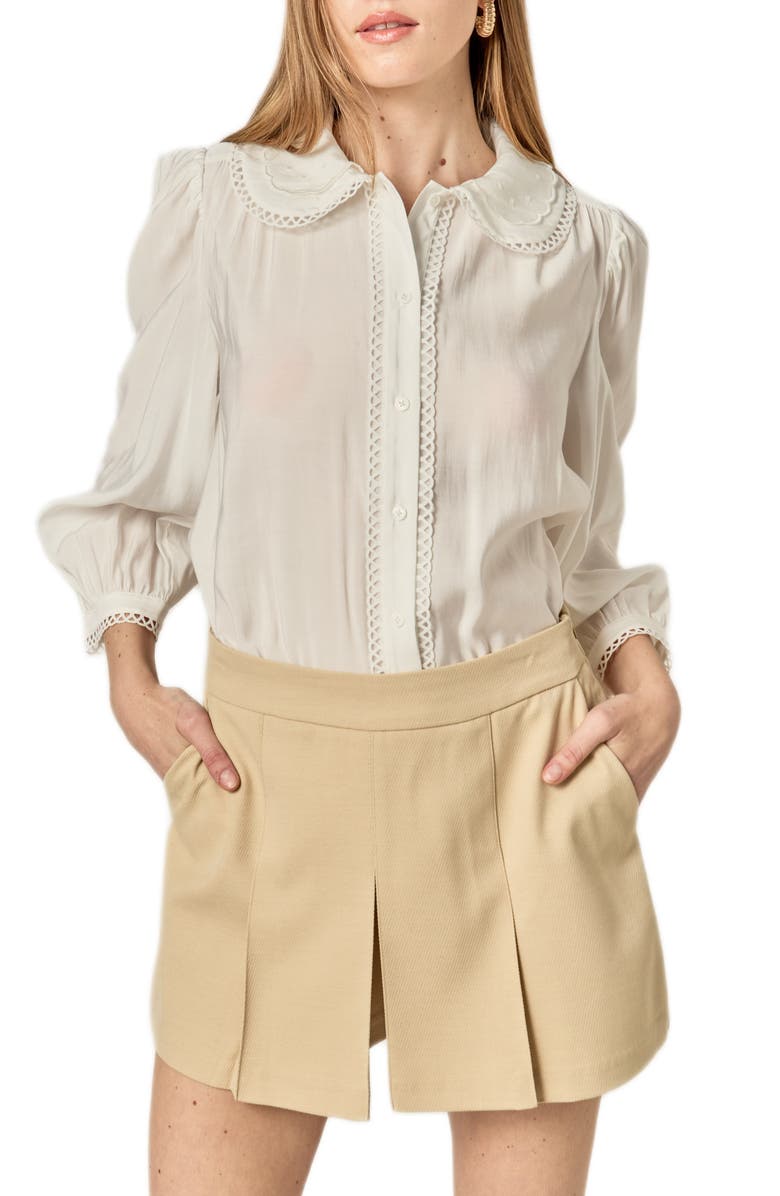 English Factory Scallop Detail Button-Up Shirt, Main, color, White