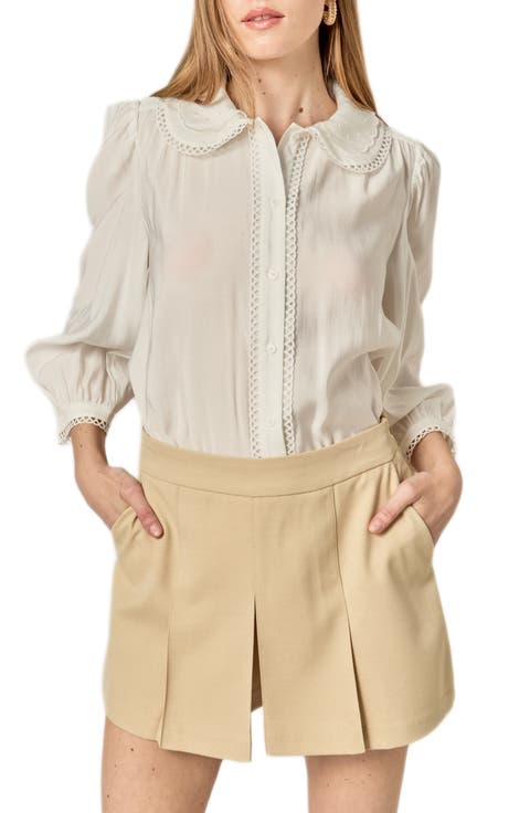 Scallop Detail Button-Up Shirt