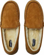 Lands' End Wide Width Fuzzy Lined Suede Moccasin Slippers
