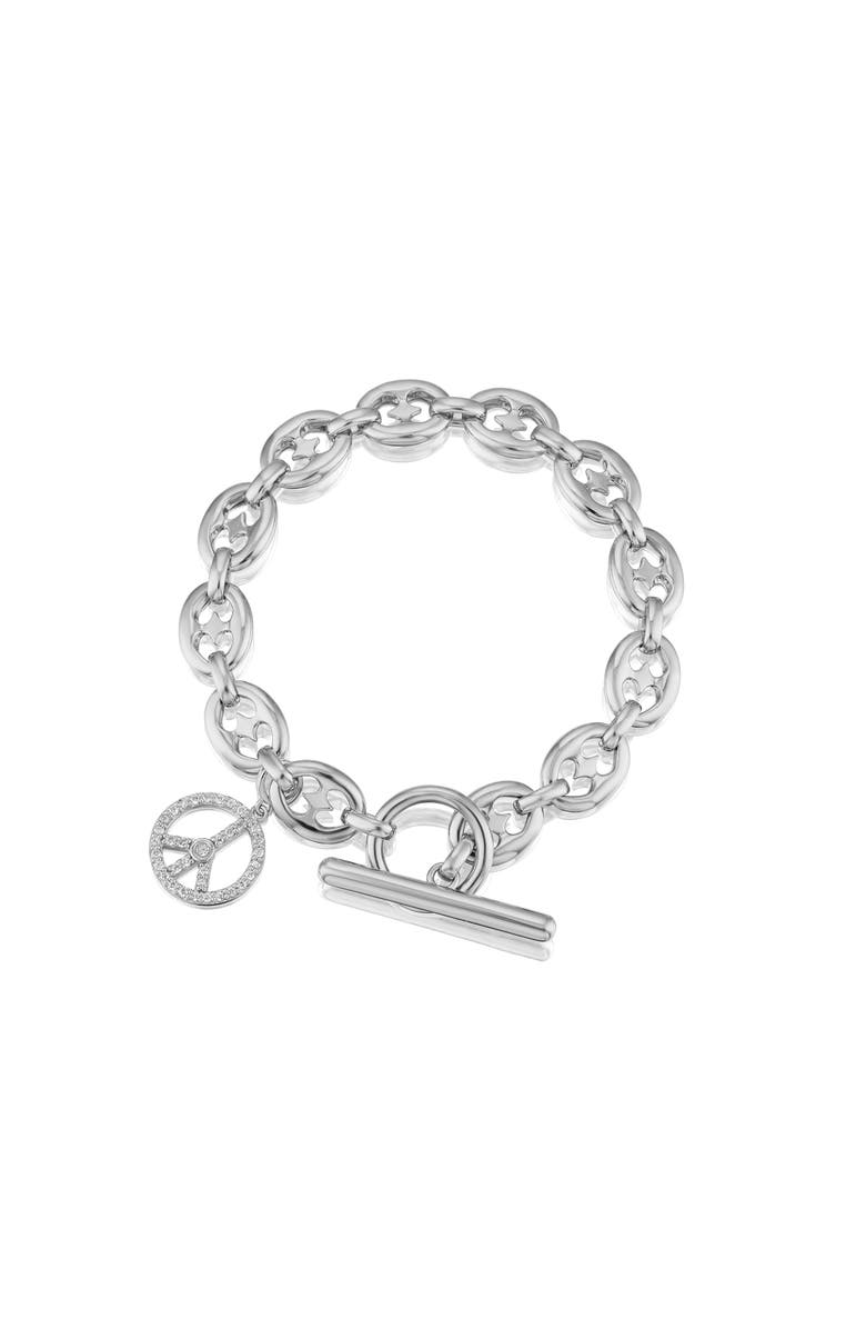 Sheryl Lowe Peace Charm on Puffy Heart Mariner Link, Alternate, color, Sterling Silver