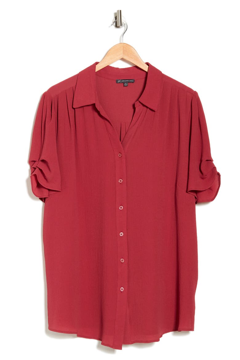 Puff Sleeve Button-Up Top, Main, color, HOT PINK