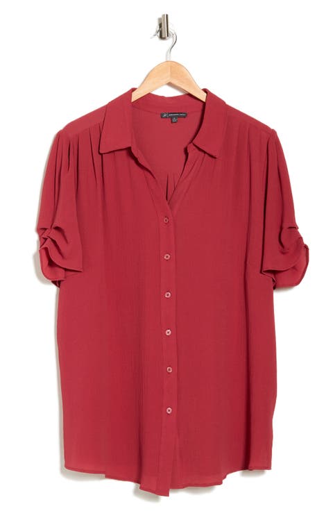 Puff Sleeve Button-Up Top (Regular & Plus)