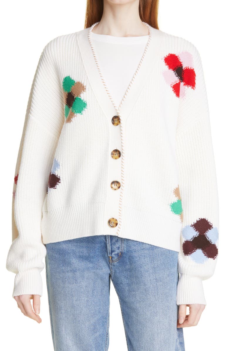 La Ligne Intarsia Flower Cardigan, Main, color, 