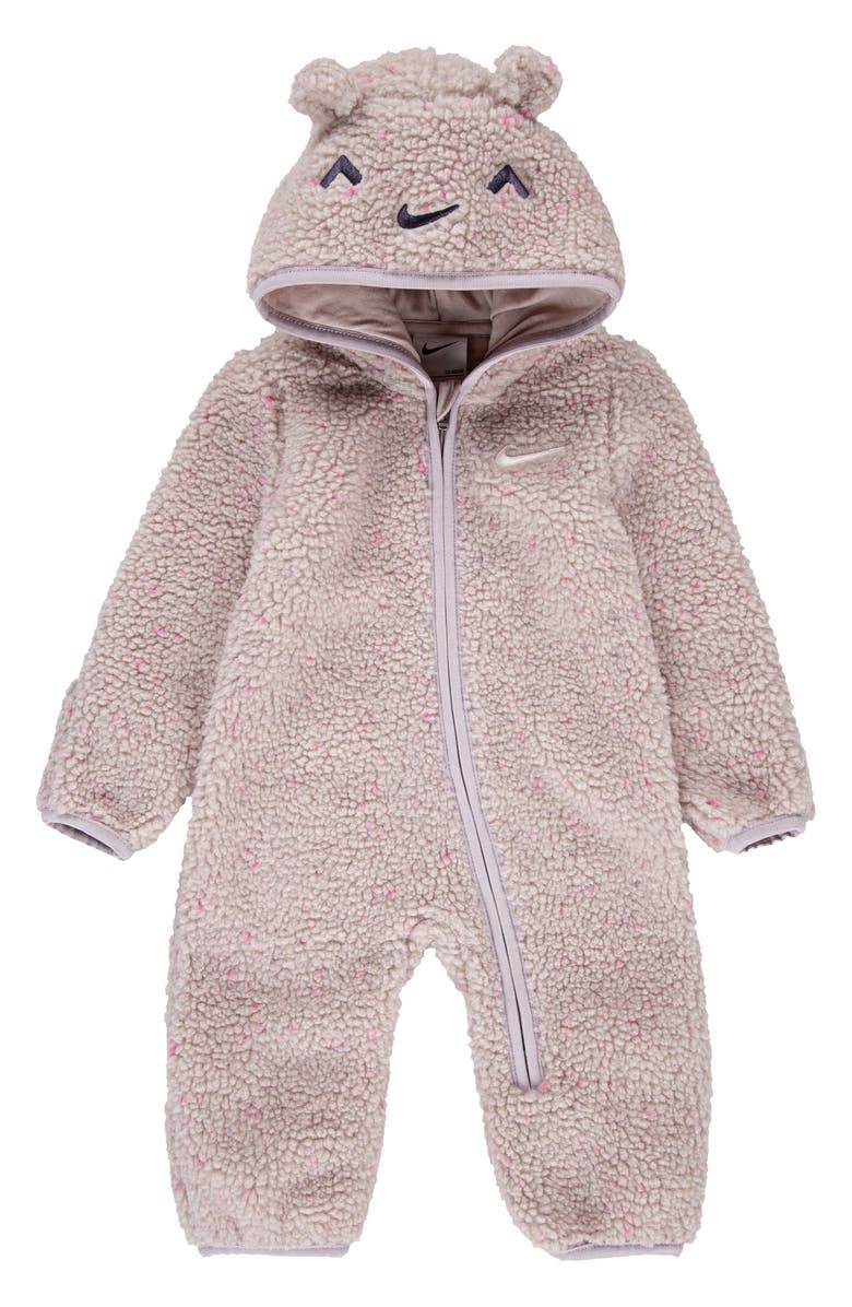 Nike Cozy Comfort Fleece Hooded Romper, Main, color, Platinum Violet