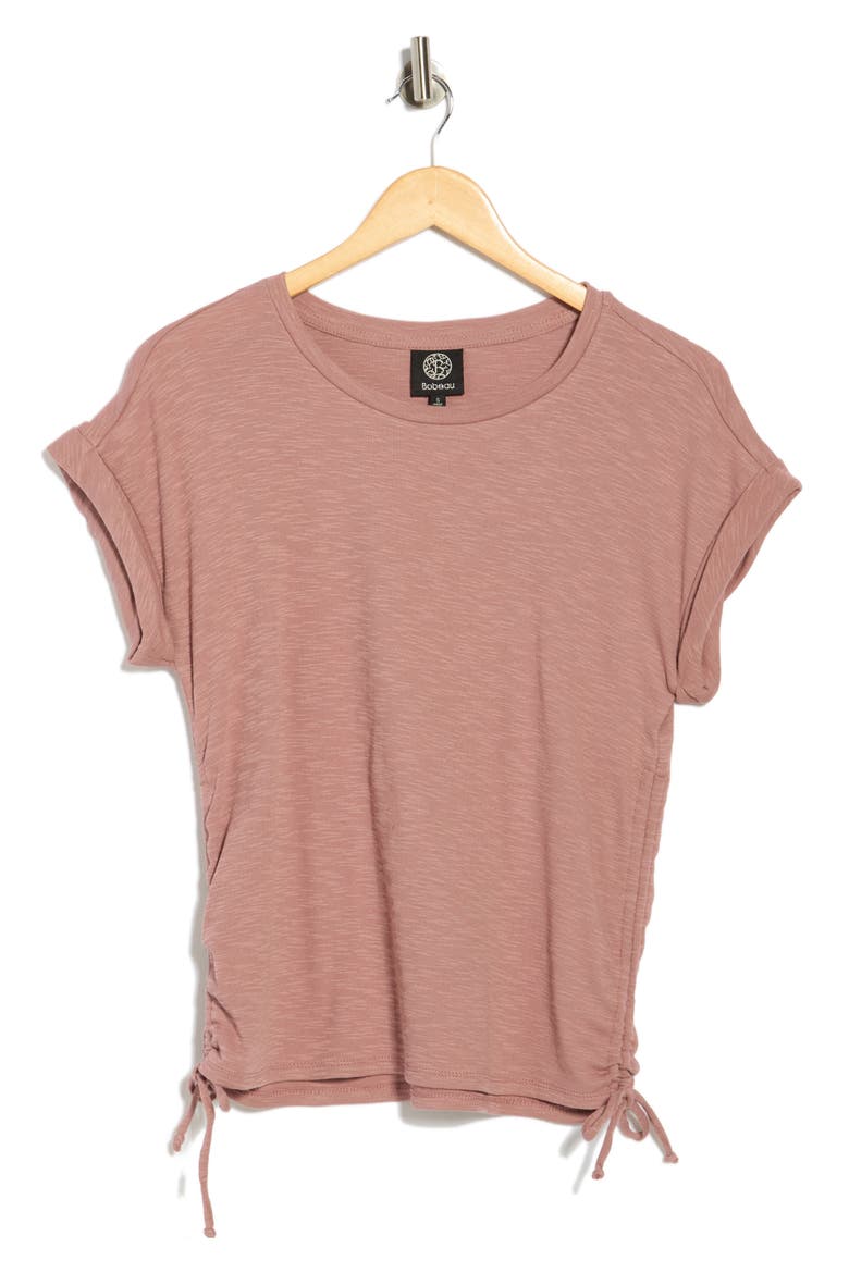 Shirred Side Tie T-Shirt, Alternate, color, ROSE BROWN