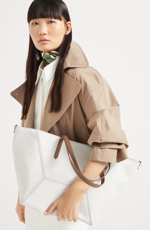 Brunello Cucinelli Cotton And Linen Gabardine Bc Duo Tote Bag In Chalk