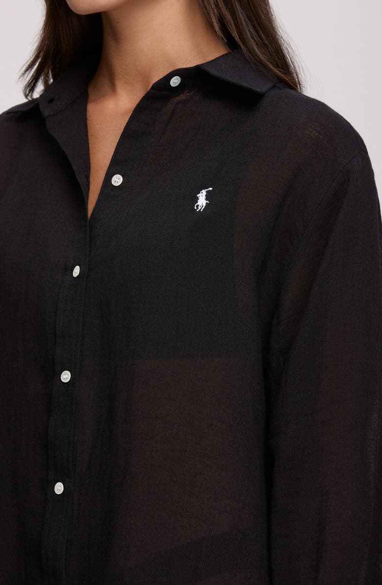 Polo Ralph Lauren Boyfriend Long Sleeve Cover-Up Tunic, Alternate, color, Black
