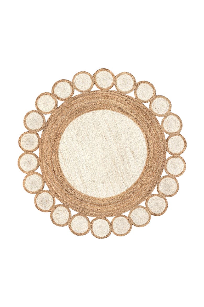 Skye Two-Tone Jute Circle Border Round Area Rug, Alternate, color, Cream/Natural