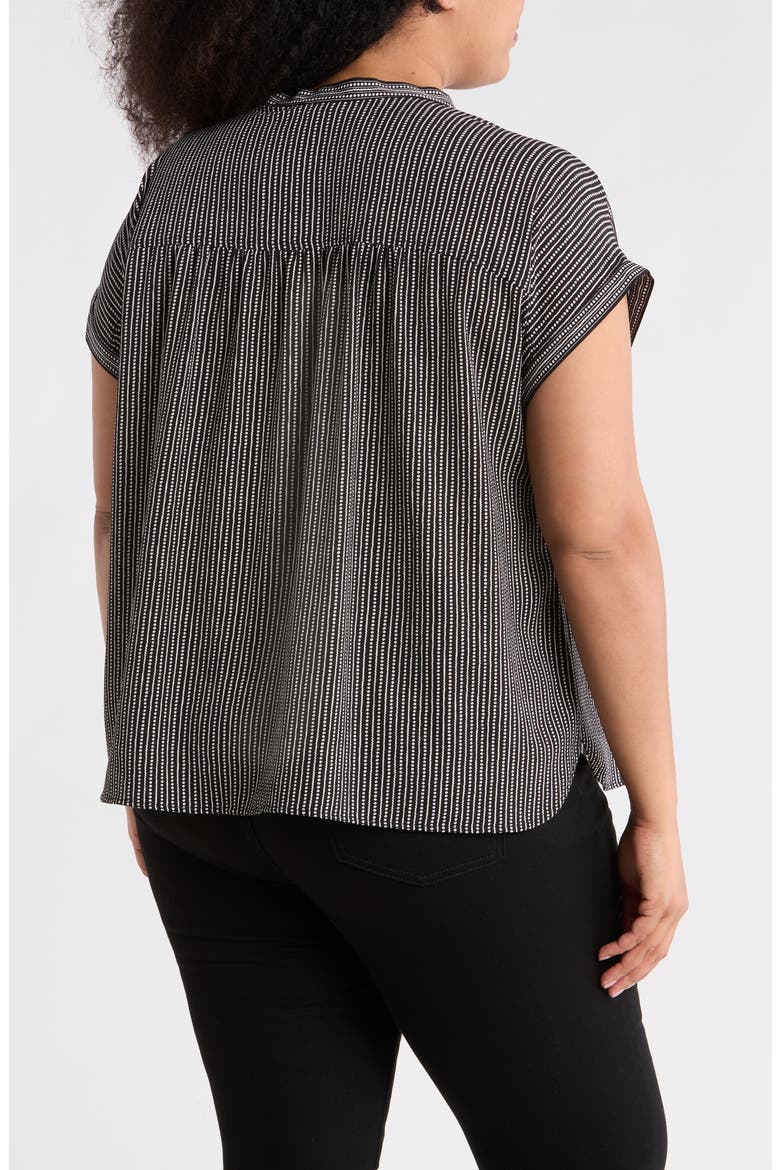 Half Placket Short Sleeve Top, Alternate, color, BLACK/ CREAM STRIPE DASH