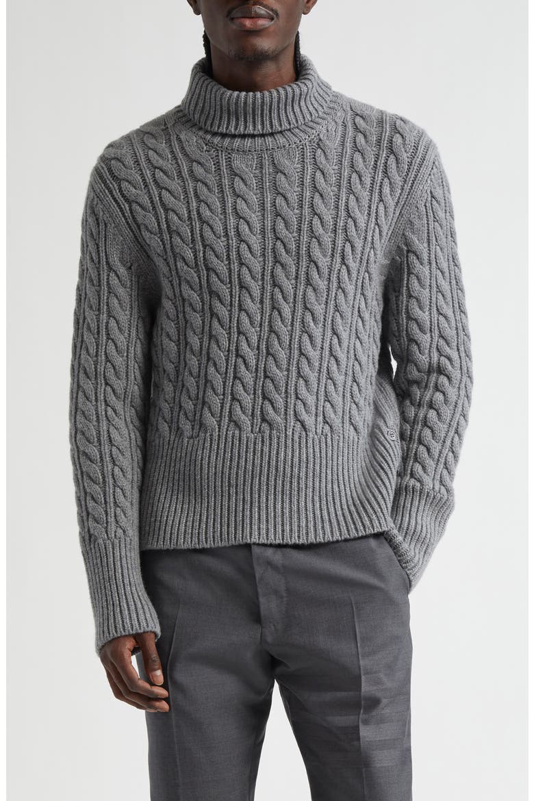 Classic Cable Knit Cashmere Turtleneck Sweater, Main, color, LIGHT GREY
